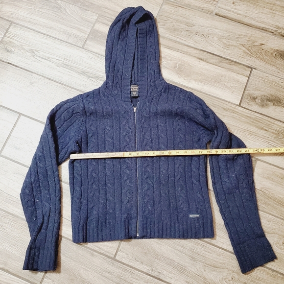 Abercrombie & Fitch Ladies Hooded Sweater Black Cable Knit Pattern Wool Large - Picture 3 of 5